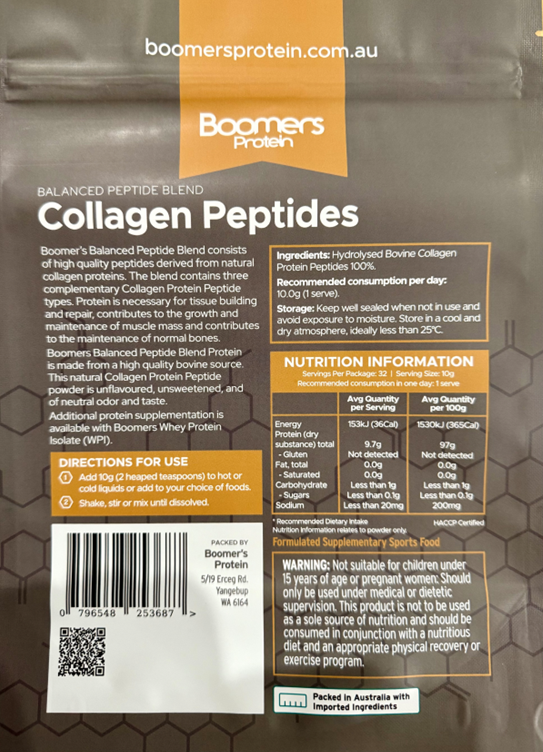Boomers Tasteless Collagen Protein Peptides - Hydrolysed Collagen Protein Body Health Blend 320g