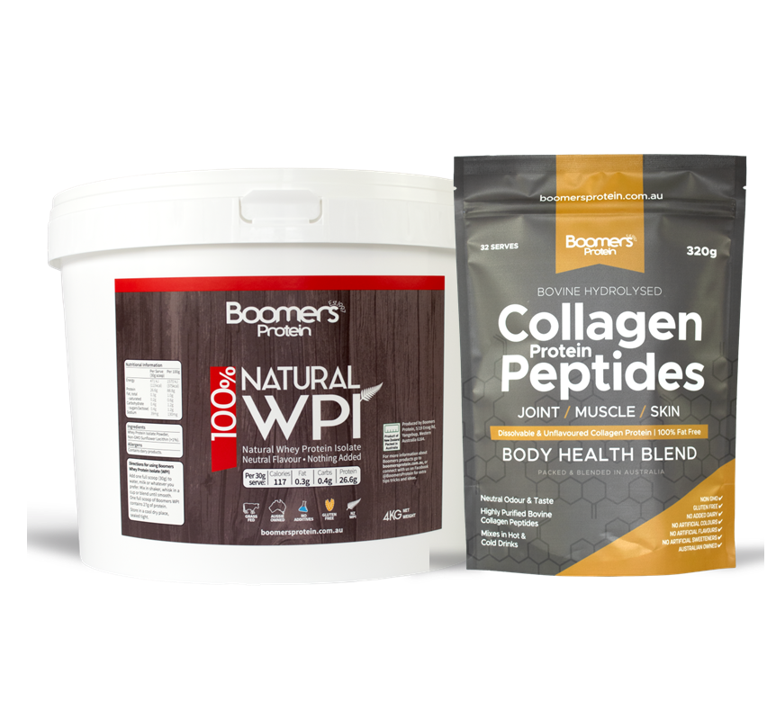Boomers 100% WPI 4kg & FREE 320g 100% Collagen Body Health Blend