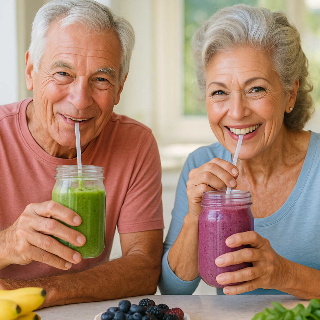 show them both drinking a smoothy